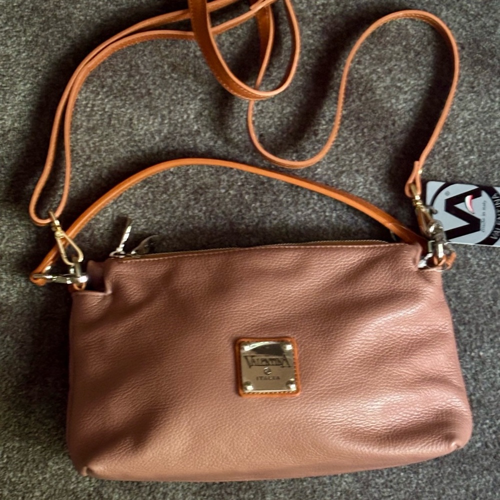 Valentina Tan Brown Crossbody Bag with zipped pockets